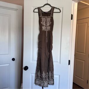 Johnny Was Brown Embroidered Jumpsuit, Small